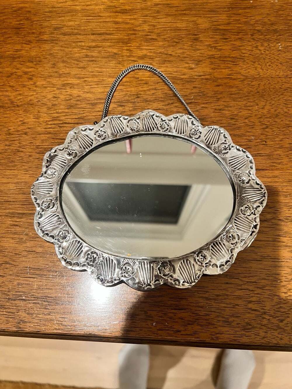 Vintage Bedo 900 Coin Silver Turkish Wedding Mirror, Oval, Embossed Art Deco